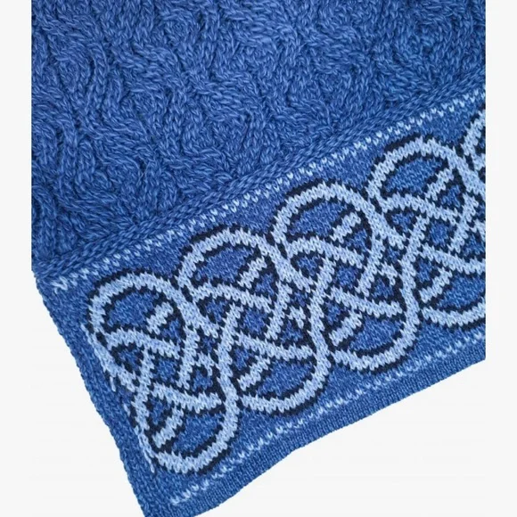 Aran Sweater Market Blue Marl Size M Jacquard 100% Merino  Wool Ireland Rollneck - Picture 5 of 6